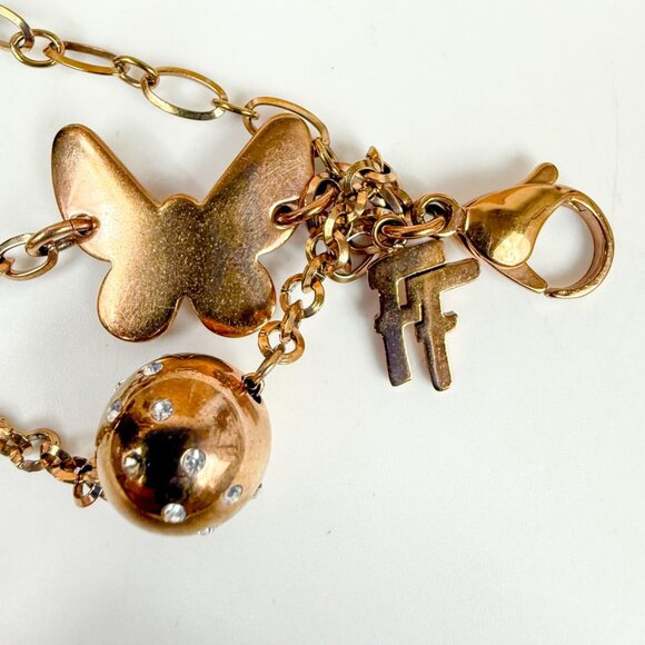 Folli Follie Rose Gold-Tone 3-Strand Chain Bracelet With Flower Butterfly Charms - Picture 2 of 4